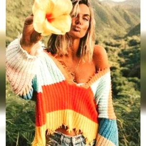 Wildfox premium croped Fringed , multi color sweeter.